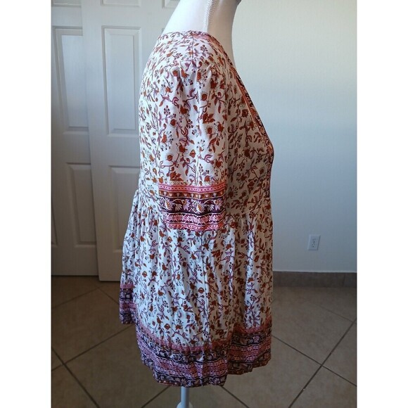 Knox Rose Peplum Top Medium Short Sleeve Floral Print Boho Bohemian Peasant - Picture 2 of 13